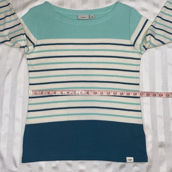 LL Bean Cotton Knit Sweater Sz S Women’s 3/4 Sleeve Boat Neck Stripes #501776 - Picture 4 of 11